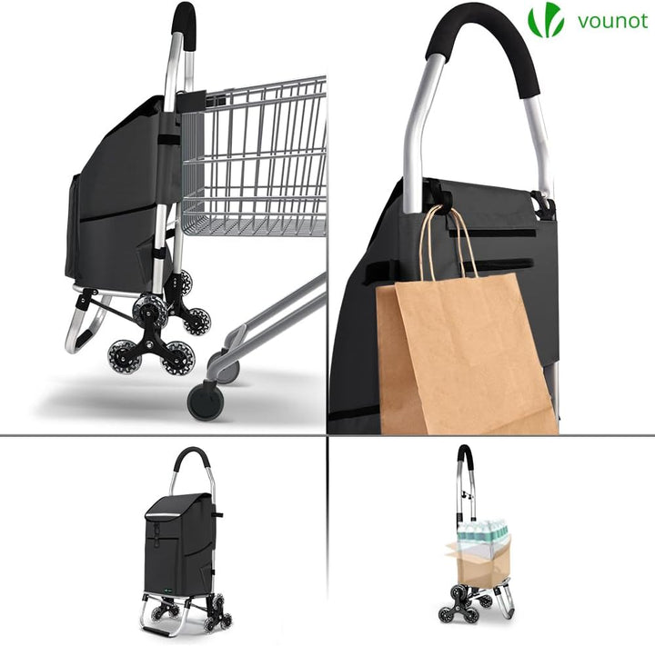 VOUNOT® Aluminium Einkaufstrolley Treppensteiger, 3 in 1 Trolly Einkaufswagen Klappbar, Hackenporsch