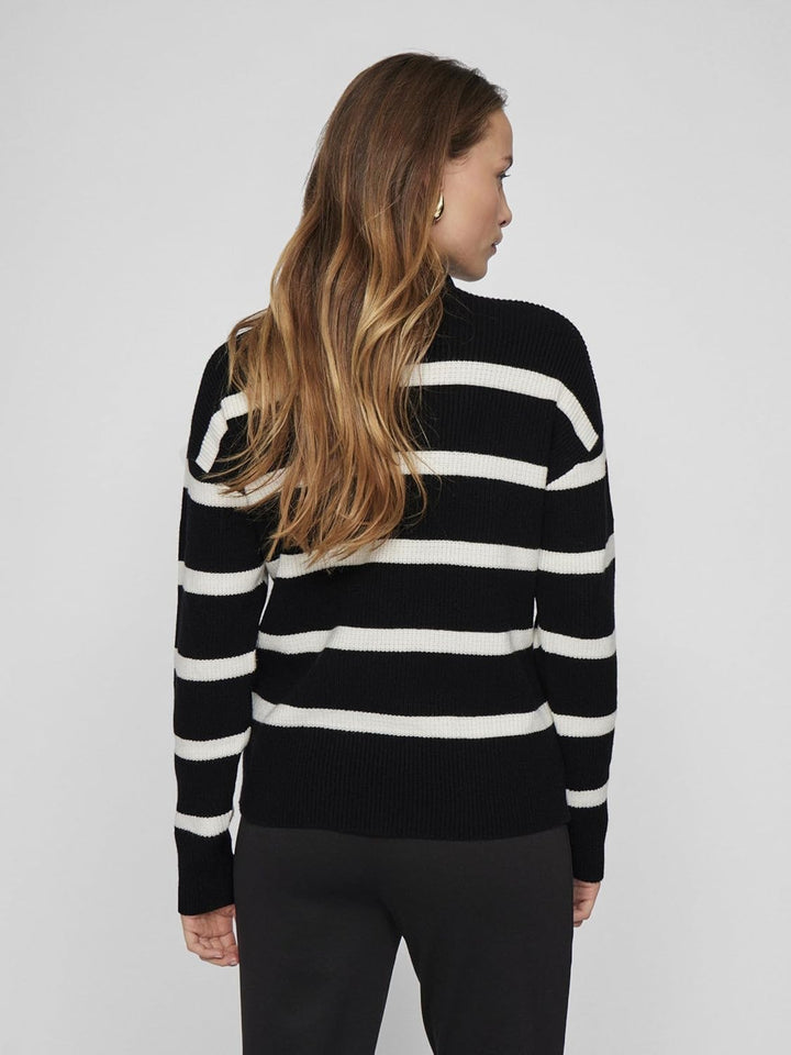 Vila Damen Strickpullover XS Black/Stripes:white Alyssum, XS Black/Stripes:white Alyssum