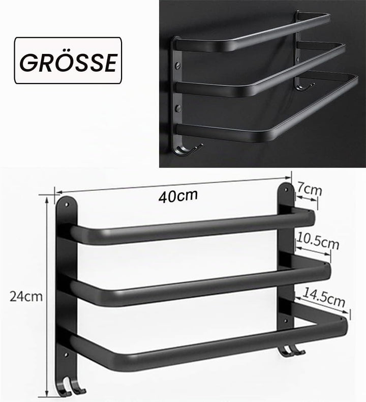 Badezimmer Handtuchhalter, Handtuchregal Schwarz Matt Handtuchstange mit Handtuchhaltern und Haken-D