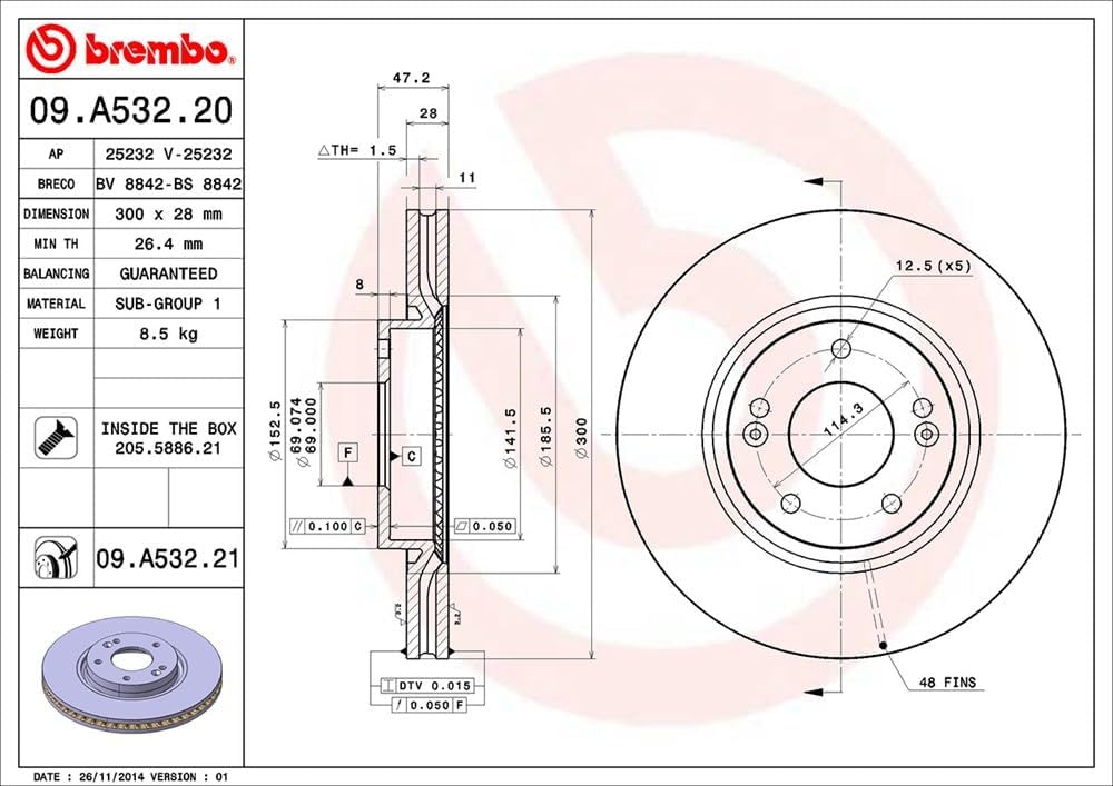 Brembo 09.A532.21 - Vordere Bremsscheibe mit UV-Lackierung