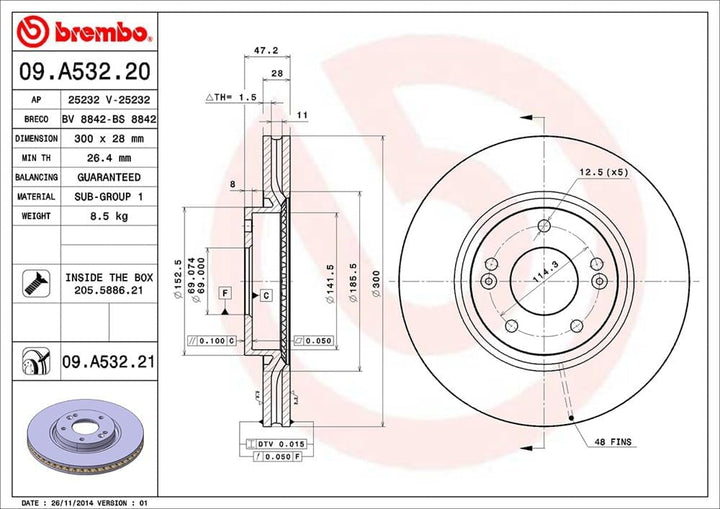 Brembo 09.A532.21 - Vordere Bremsscheibe mit UV-Lackierung