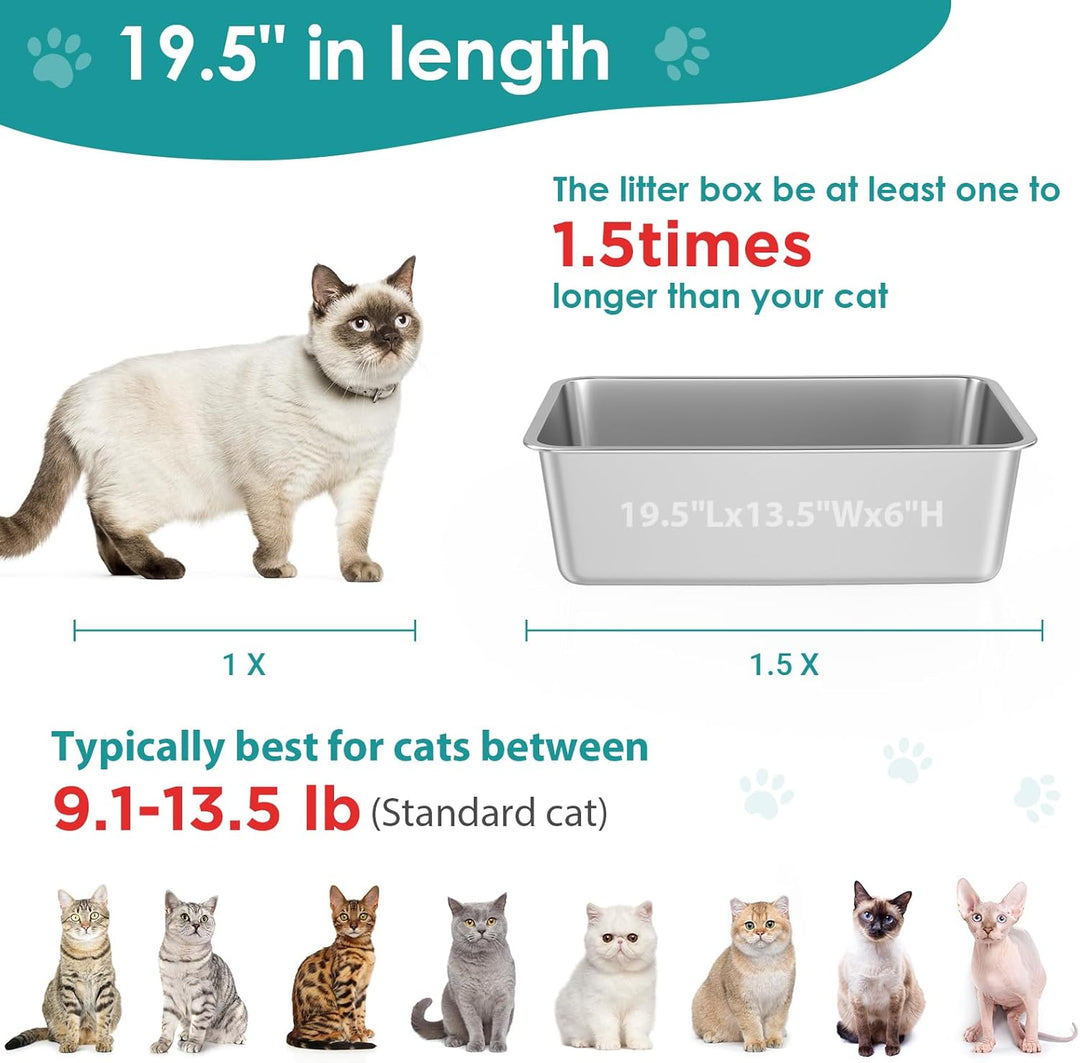 IKITCHEN Grosse Katzentoilette Edelstahl(50×35×15cm), Litter Box Katzenklo, Katzen und Kaninchen Met
