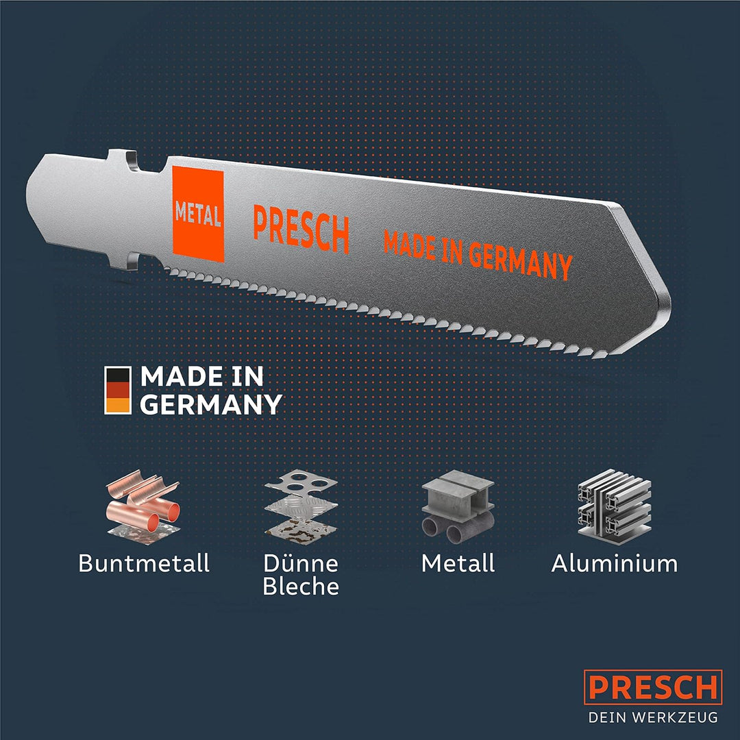 Presch Stichsägeblätter Metall 10 Stk. (Feiner Schnitt) - Präzise Schnitte in dünne Bleche (1-3mm) -