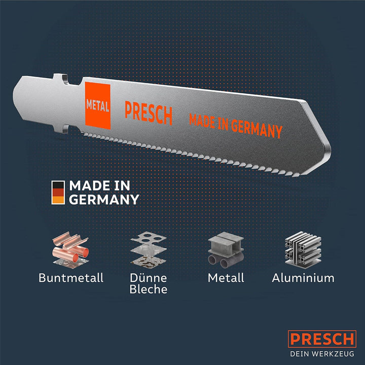 Presch Stichsägeblätter Metall 10 Stk. (Feiner Schnitt) - Präzise Schnitte in dünne Bleche (1-3mm) -