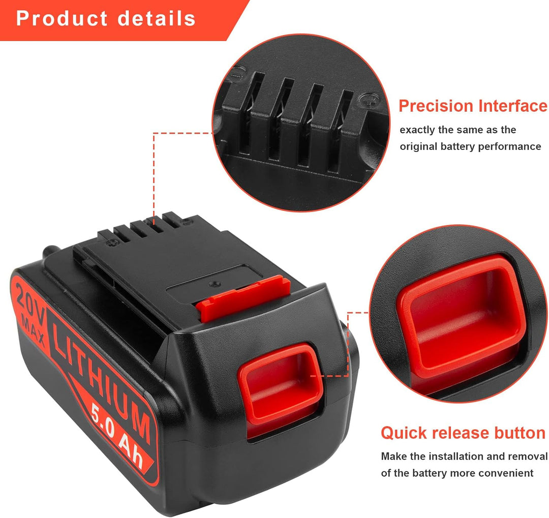 20V 5.0Ah Akku für Black+Decker 18V/20V ASUNCELL Li-ion Ersatzakku für alle 18V/20V Black & Decker H