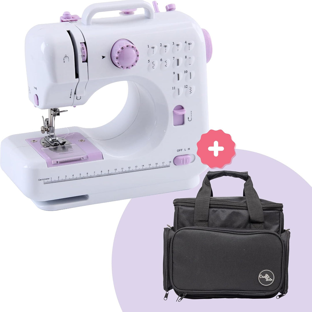 Crafts&Co® Nähmaschine & Tasche Combideal | Mini-Nähmaschine für Anfänger mit 12 Stichen | Nähmaschi