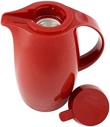 Helios Servitherm Thermoskanne Rot 1,3L – 6h Heiss - Hält Getränke heiss & kalt – Einhandbedienung -