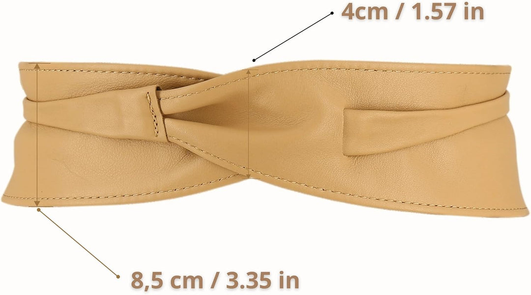 FASHIONGEN - Echtem Rindsleder Vollnarbenleder Obi Gürtel für Damen, Bindgürtel, CASSIANE Beige S-M,