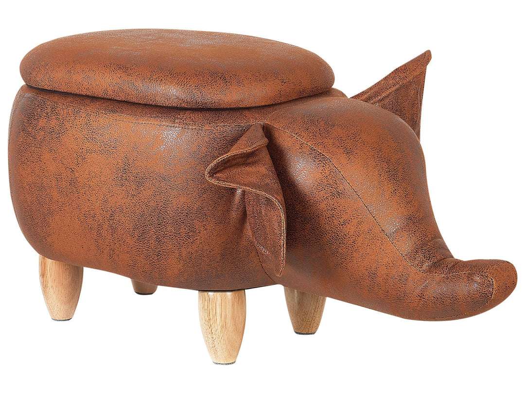 Fröhlicher Elefanten-Hocker Lederoptik mit Deckel für Kinder dunkelbraun Elephant