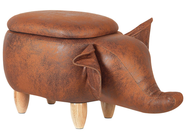Fröhlicher Elefanten-Hocker Lederoptik mit Deckel für Kinder dunkelbraun Elephant