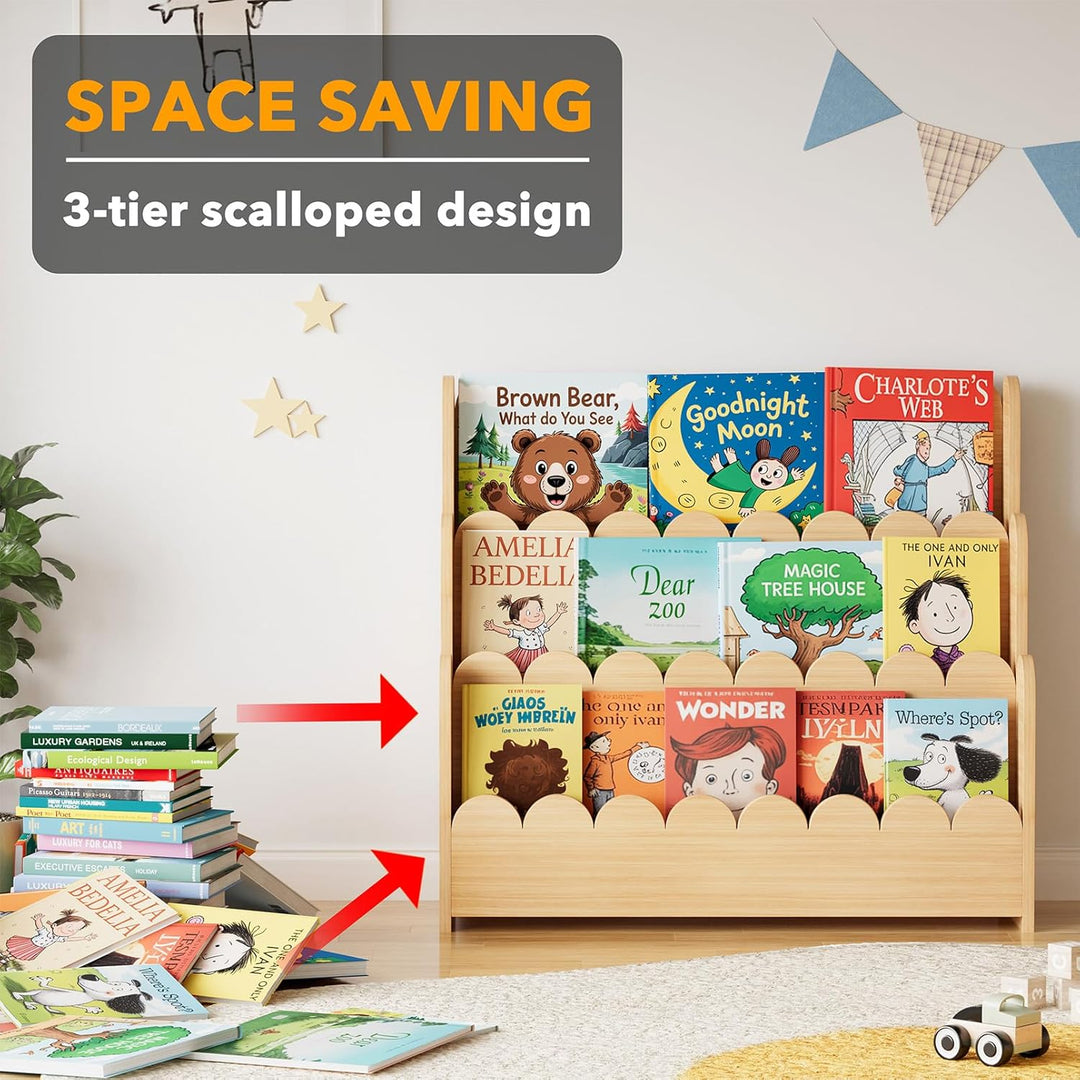 SpaceAid 3-stufiges Kinder Bücherregal mit geschwungenen Kanten, Montessori Bücherregal für Kleinkin