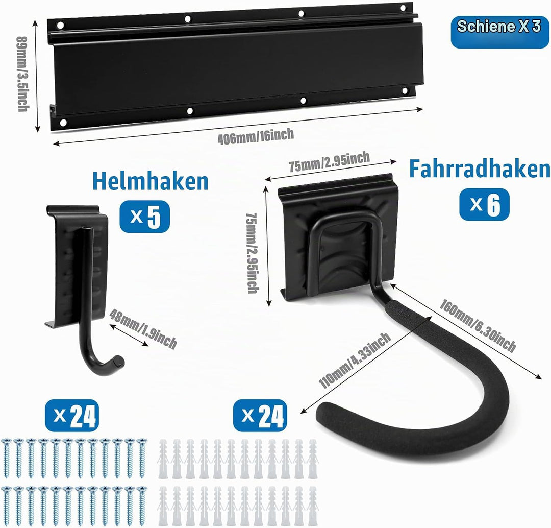 Sinoer Fahrradwandträger,Wandhalterung für 6 Fahrräder + 5 Helme, Werkzeugaufbewahrungshaken einstel