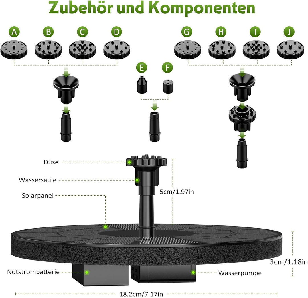 AISITIN 3,5W Solarbrunnen für Draussen mit Solar Panel Eingebaute Batterie Wasserpumpe Solar Schwimm