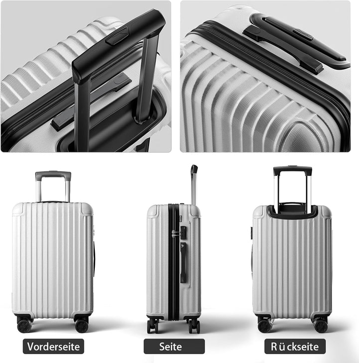 Voyager Reisekoffer L aus ABS, 360°-Doppelrollen, Silber | Ca. 100 L Volumen, viel Stauraum, Zahlens