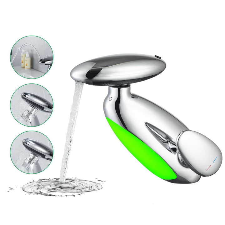 LED Wasserhahn Bad Mit Ausziehbar,Waschtischarmatur Mit 4 Wasserstrahlarten,Chrom