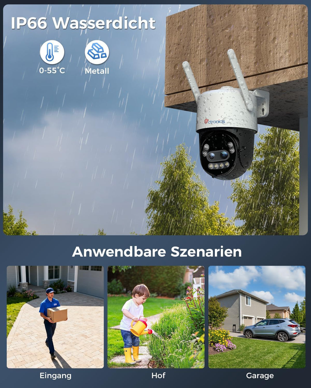 Ctronics 4K 10X Hybrid Zoom Überwachungskamera Aussen mit Auto Zoom-Tracking, WLAN Kamera Outdoor Pe