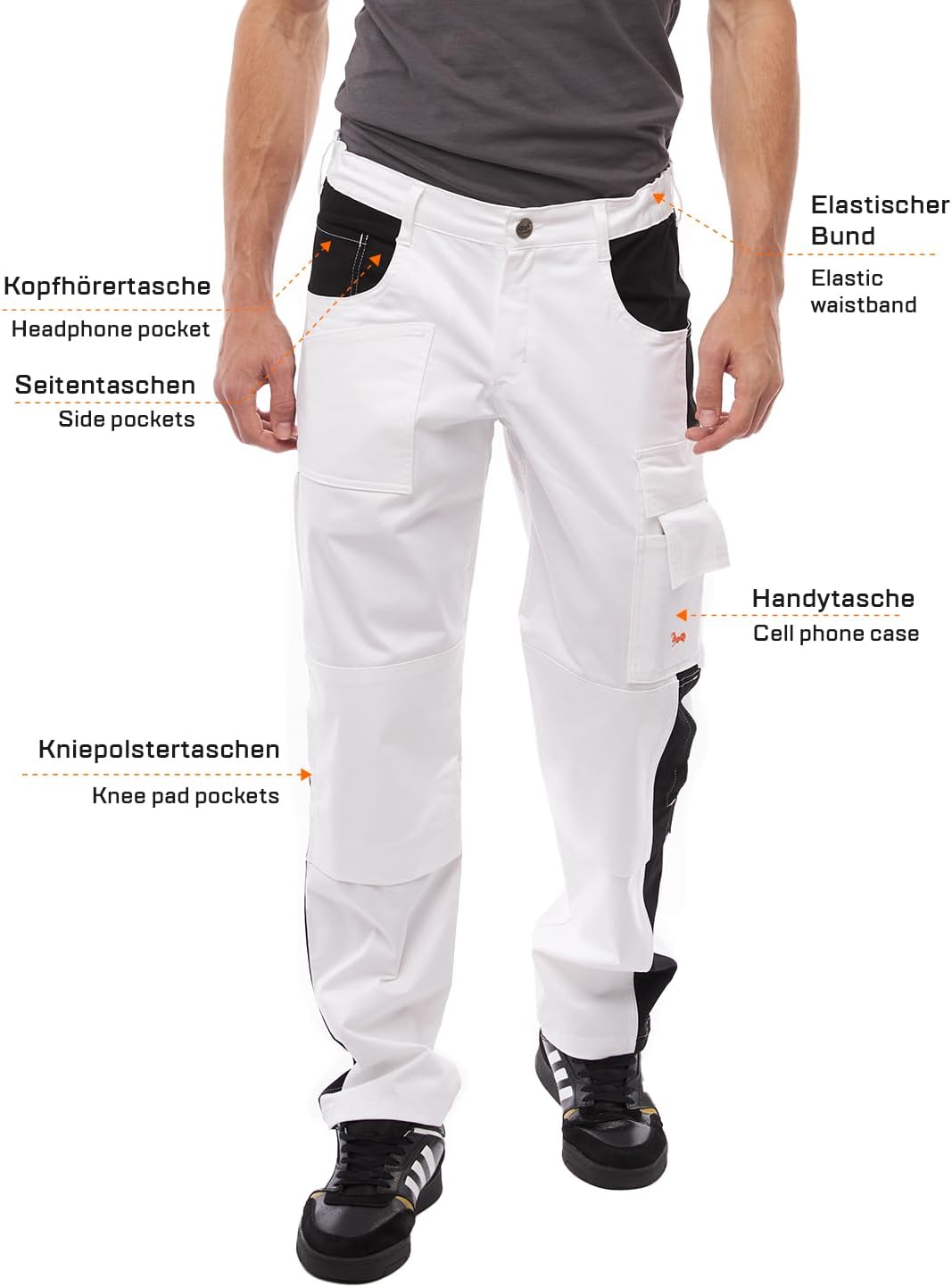 strongAnt Arbeitshose komplett Stretch Männer Berlin Pro Bundhose 42 Weiss-schwarz / Powerstretch, 4