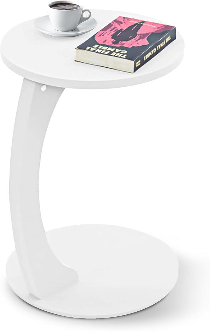 [en.casa] Beistelltisch Holeby Betttisch auf Rollen Laptoptisch Weiss Wohnzimmertisch C-Form Rolltis
