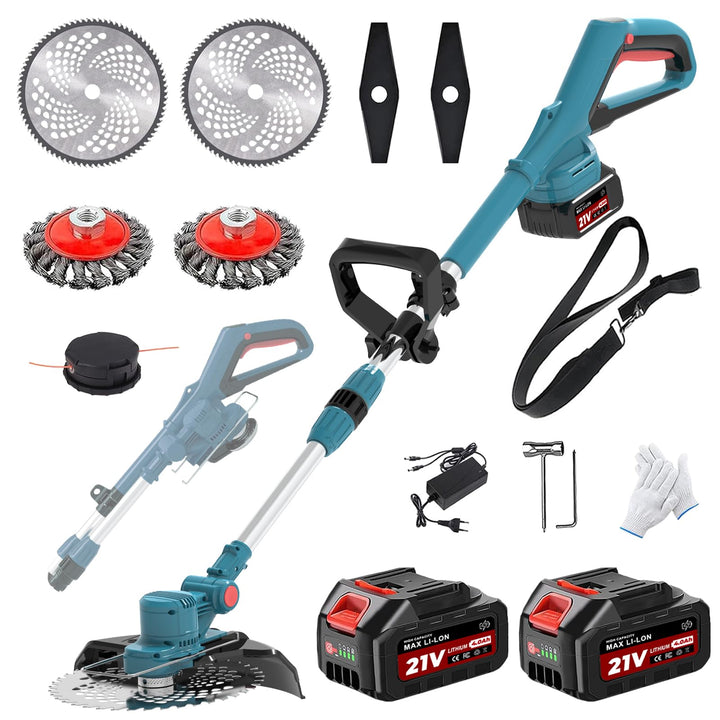 Rasentrimmer für Makita-Akkus mit 4 Klingentypen, Rasentrimmer mit Akku 2 4,0Ah und Unkrautbürste, 4