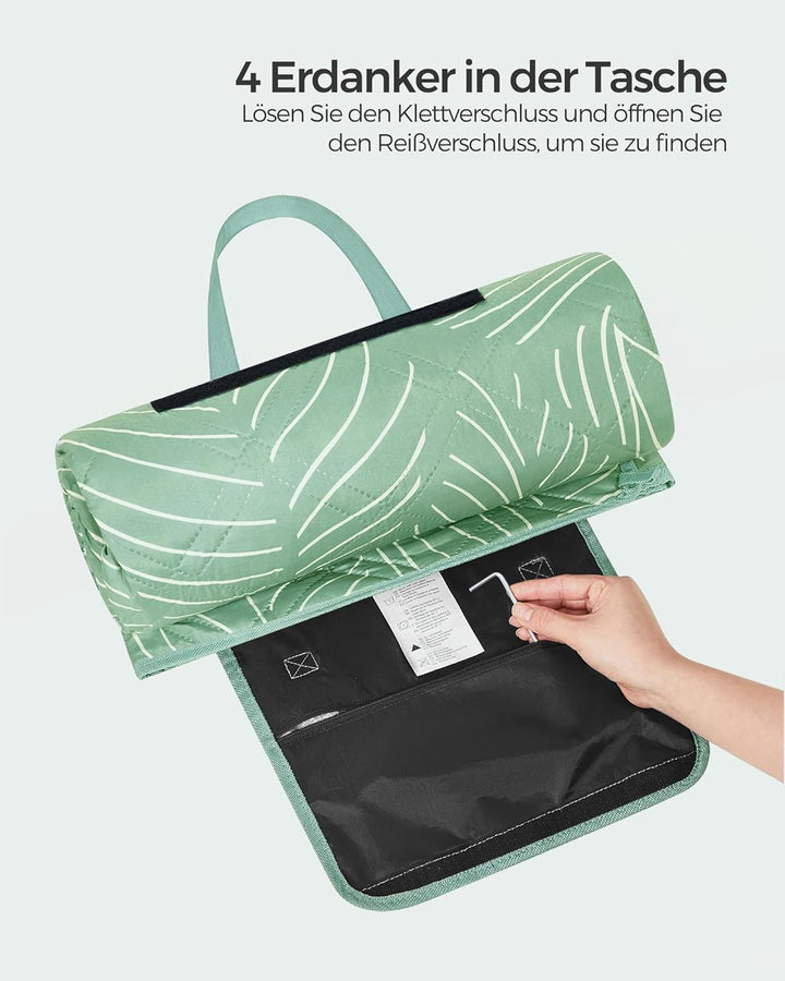 SONGMICS Picknickdecke, 200 x 200 cm, mit 4 Erdankern, gross, Campingdecke, für Park, Garten, Strand
