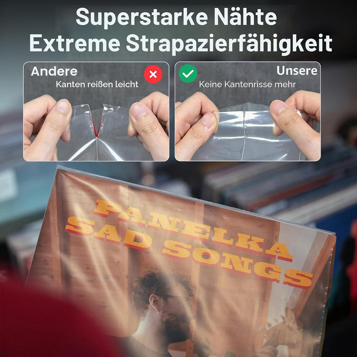 Verdickte Schallplatten Hüllen 12 Zoll Aussenhüllen (100 Stück) | 100 Mikron Premium Polyethylen Aus