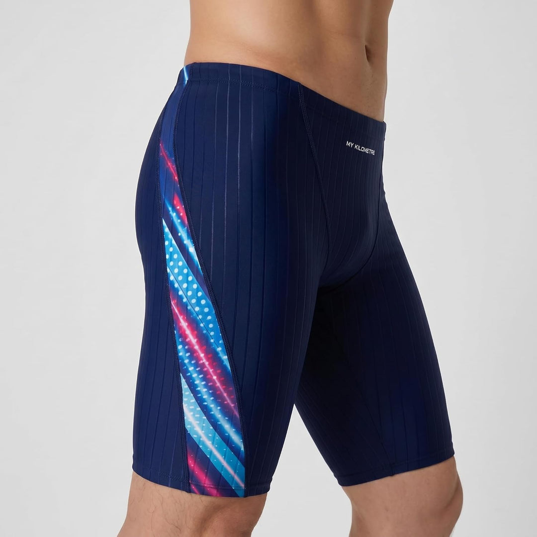 MY KILOMETRE Herren Jammers Lang Badehose Schwimmen Badeanzug Jammer Blau Neon S, Blau Neon S