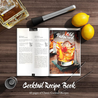 Cocktail Shaker Set mit Ständer & Rezeptbuch: Premium Edelstahl Bar Cocktailset Cocktailshaker Messb