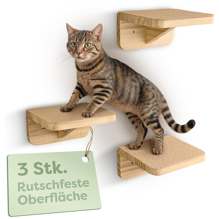 Katzen Kletterwand 3er Set – FSC® Kiefernholz für Spiel &amp; Abenteuer – Stabile Katzentreppe bis 30 kg