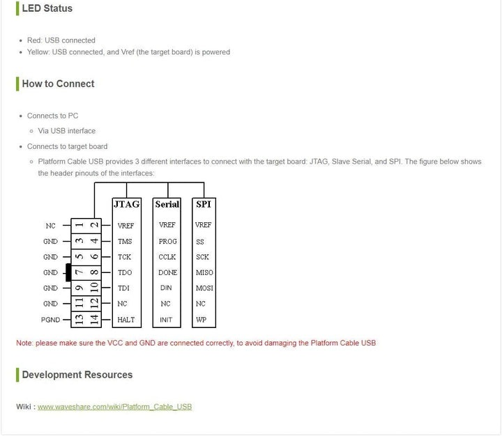 Waveshare XILINX JTAG Download Debugger Compatible XILINX Platform Cable USB FPGA CPLD in-Circuit De