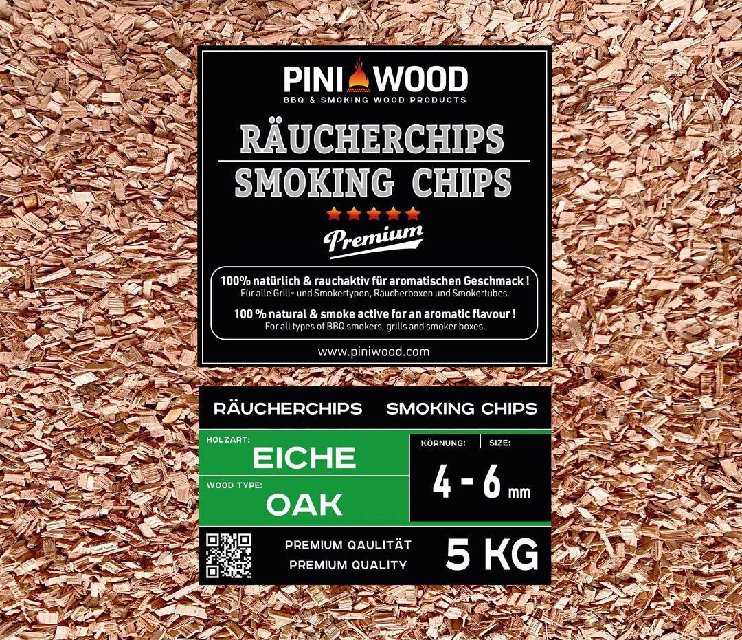 PINI 5 Kg Räucherchips Eiche 4-6 mm Smoking Chips Räucherspäne 18 Liter