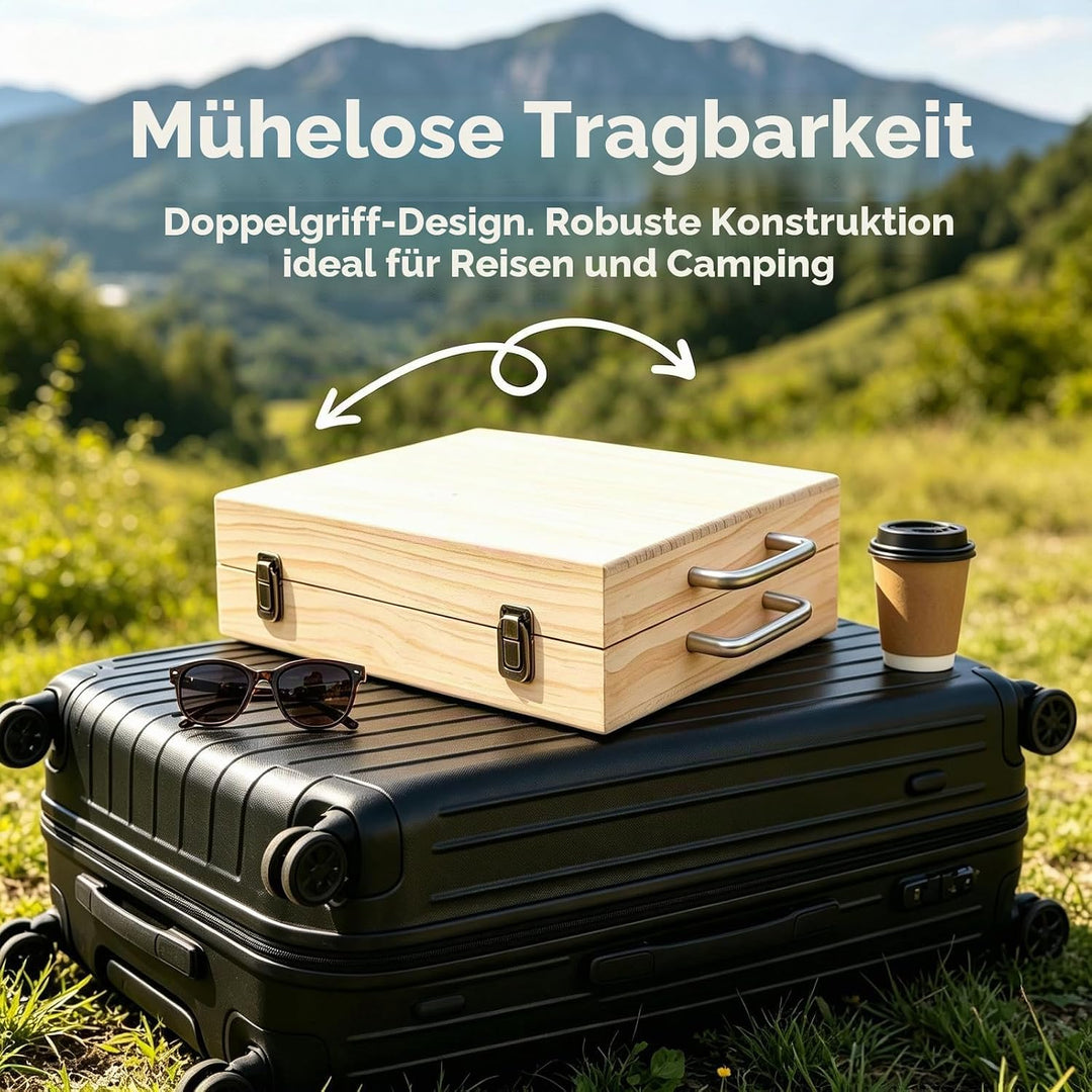 2-Schichtig Ätherisches Öl Organizer aus Massivholz mit 72 Fächern &amp; Gurtband - Aufbewahrungsbox mit