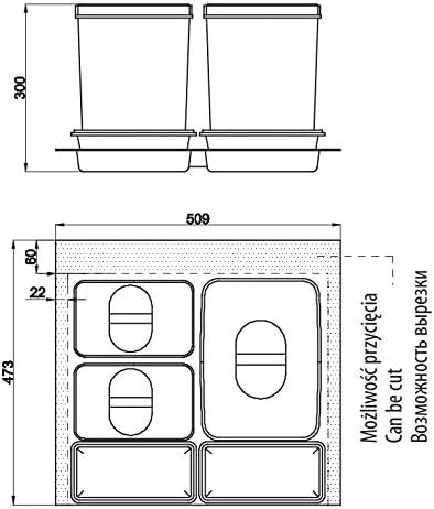 Abfallsammler MULTINO 600 1x15L + 2x7L + 2 Aufbewahrungsfächer, Anthrazit