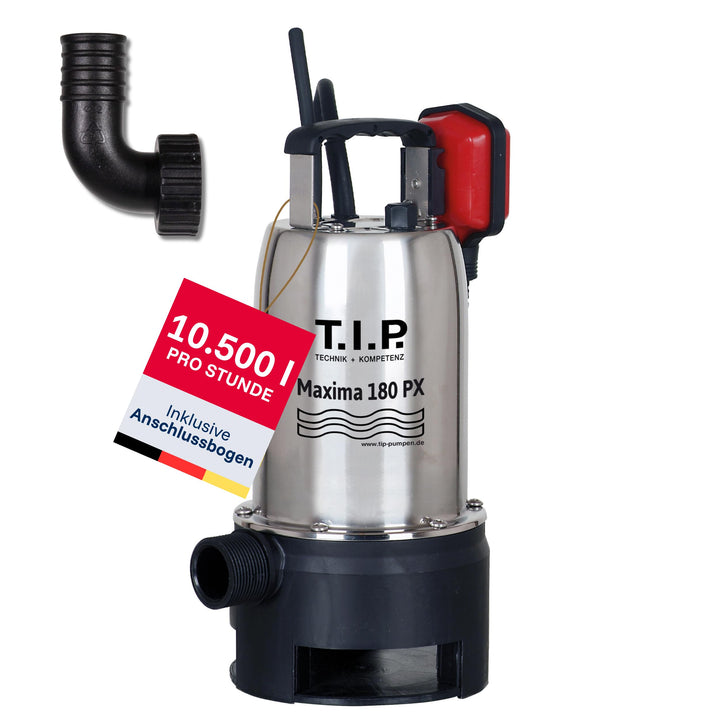 T.I.P. Schmutzwasser Tauchpumpe Edelstahl (10.500 l/h Fördermenge, 7 m Förderhöhe, 0,7 bar Druck, 50