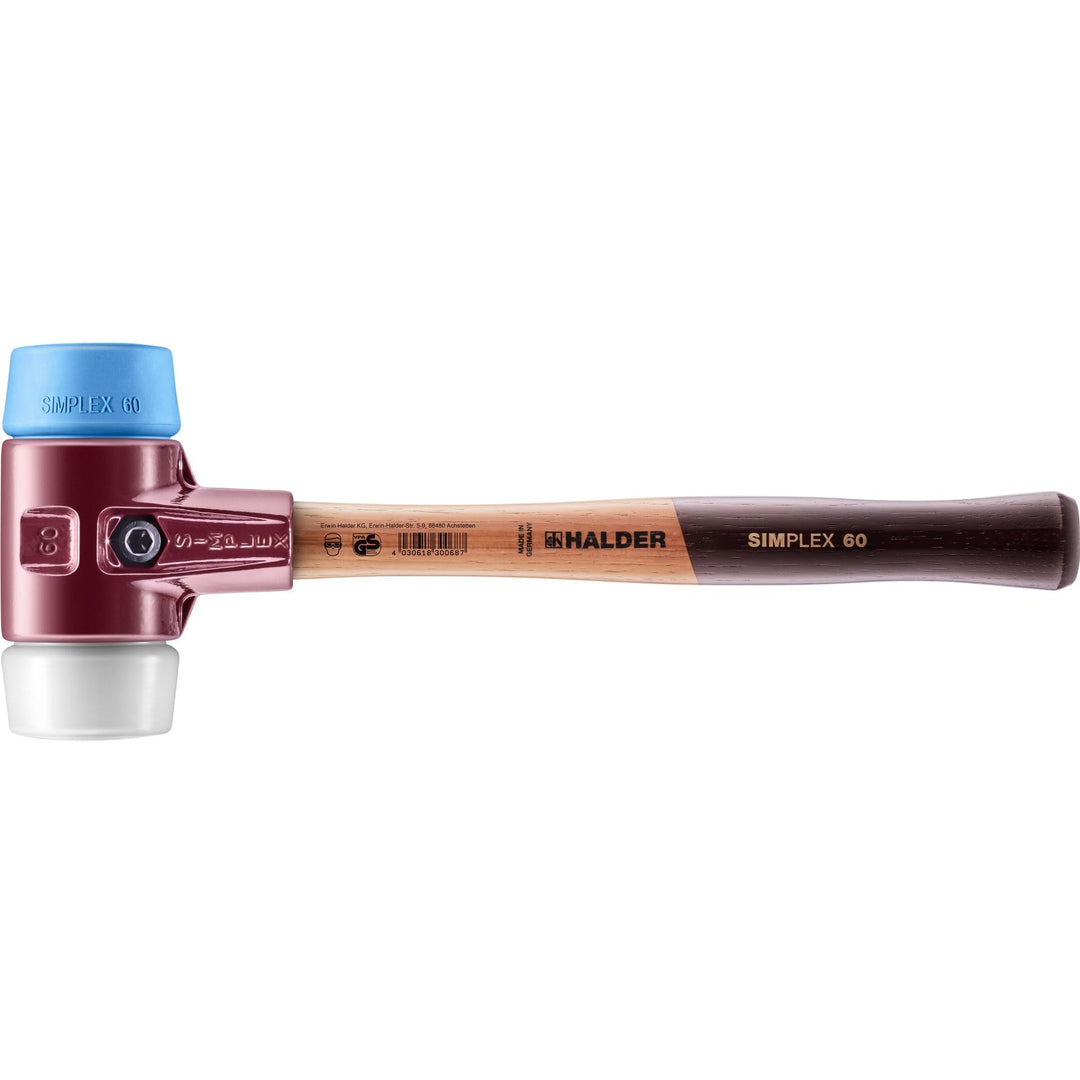 SIMPLEX-Schonhammer, TPE-soft/Superplastik; mit Tempergussgehäuse und hochwertigem Holzstiel | D=60