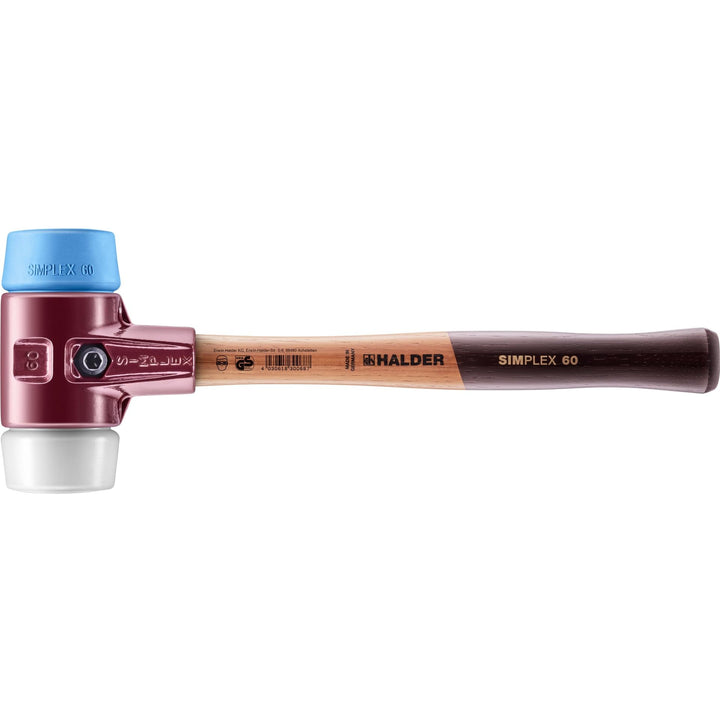 SIMPLEX-Schonhammer, TPE-soft/Superplastik; mit Tempergussgehäuse und hochwertigem Holzstiel | D=60