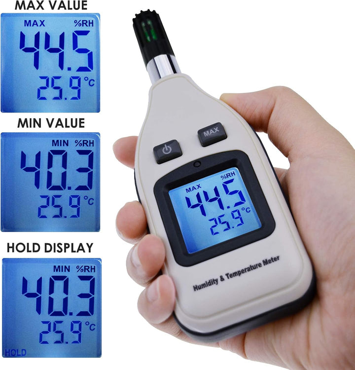 Handheld Digitaler Feuchtigkeits- und Temperaturmessgerät 0~100% RH / -30~70 ° C (-22~158 ° F) 3,7 c