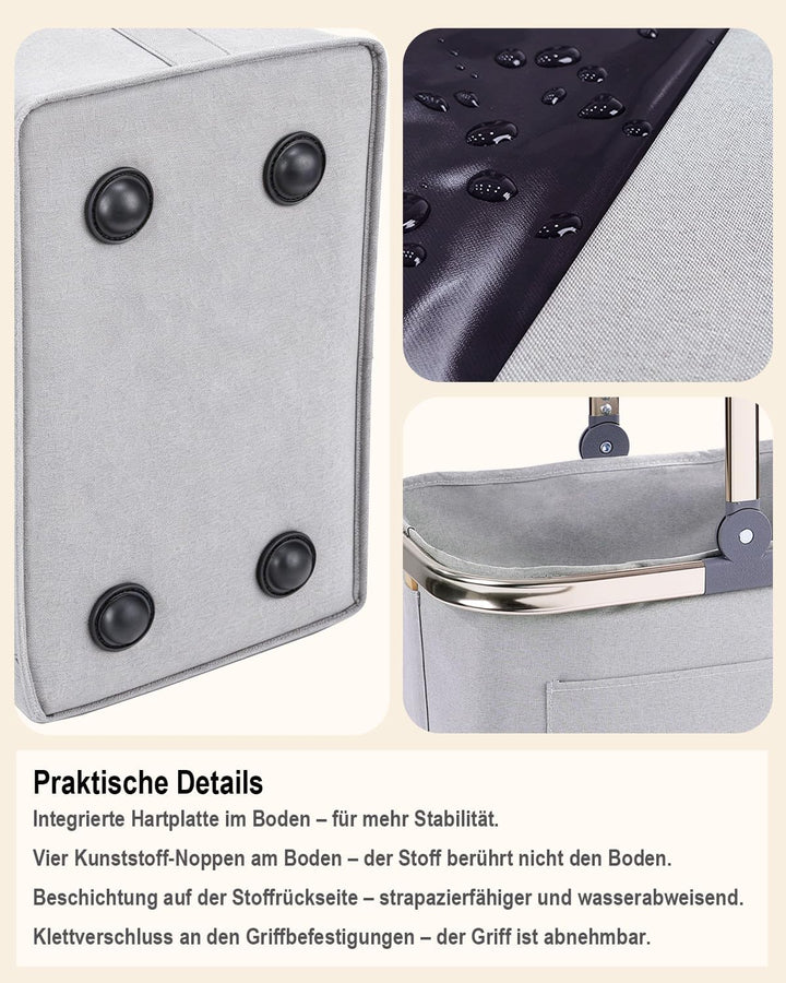 30L Einkaufskorb Faltbar Stabil Gross Tragekorb Picknickkorb Klappkorb Einkaufstasche mit Aluminiumg