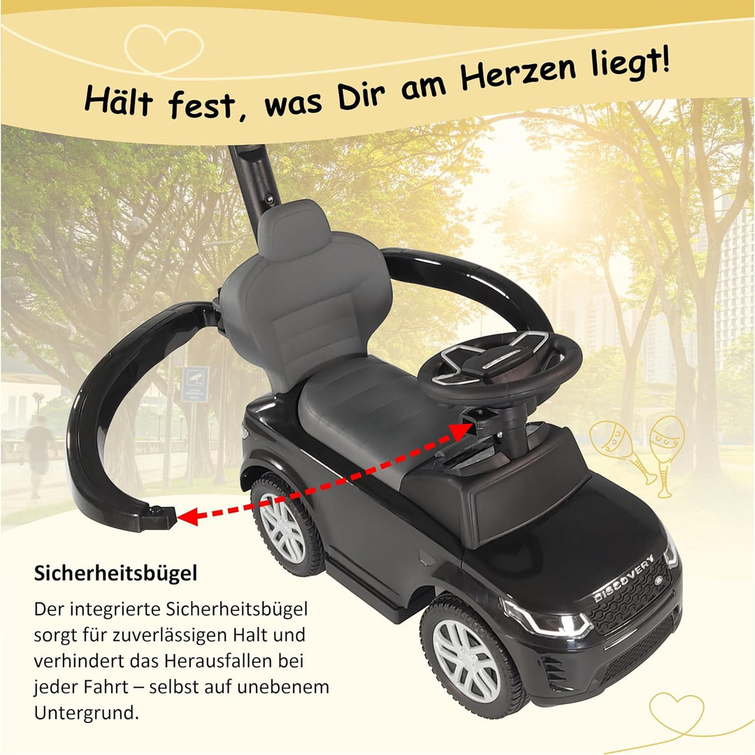 Rutschauto ab 1 Jahr – Rutscherfahrzeug schwarz Kinderfahrzeug mit Schiebestange und Sicherheitsbüge