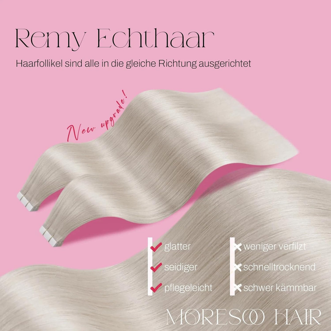 Moresoo Tape in Extensions Echthaar Blond Remy Extensions Echthaar Tape Weissblond Haarverlängerung