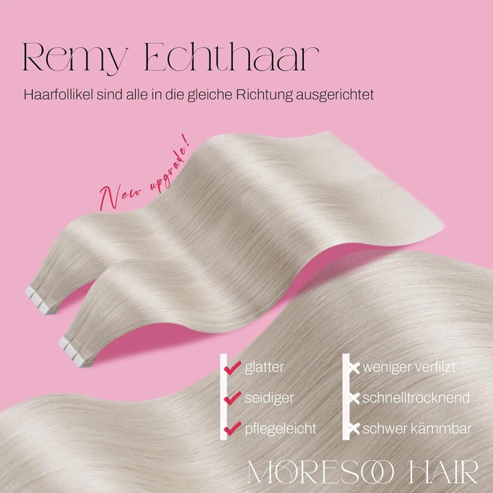 Moresoo Tape in Extensions Echthaar Blond Remy Extensions Echthaar Tape Weissblond Haarverlängerung