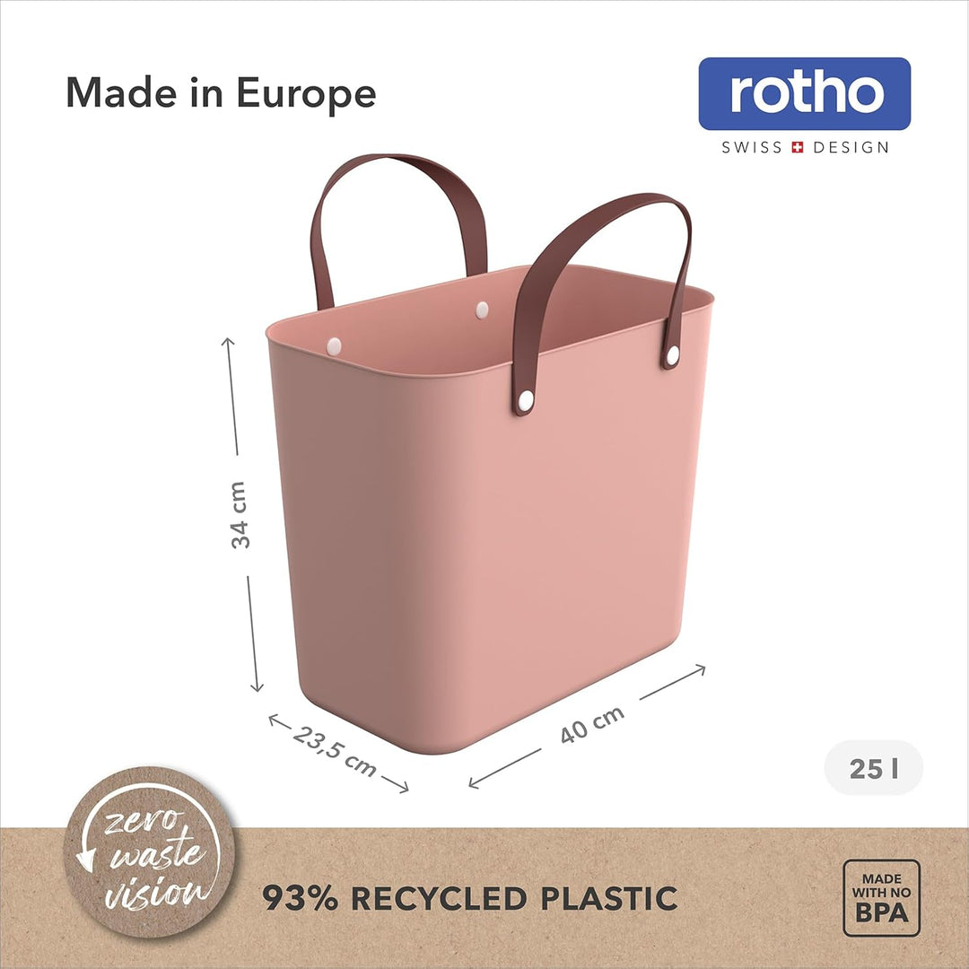 Rotho Albula Einkaufskorb 25l, Kunststoff (PP recycelt), rosa, 25l (40.0 x 23.5 x 34.0 cm), Rosa