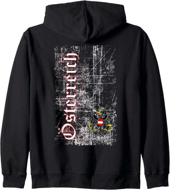 Österreich T-Shirt Retro Look Fahne Wappen & Adler Herren Kapuzenjacke