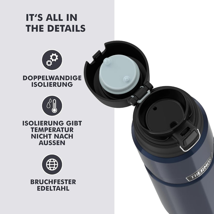 Thermos Stainless King Bottle 0,70l, Midnight Blue, Thermosflasche aus Edelstahl, Safe Flow Lid, spü