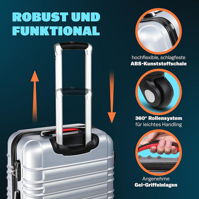 Monzana® Kofferset Baseline Hartschalen Koffer S-M-L-XL Gel-Griffe 4 Rollen ABS Hardcase Schloss Füs