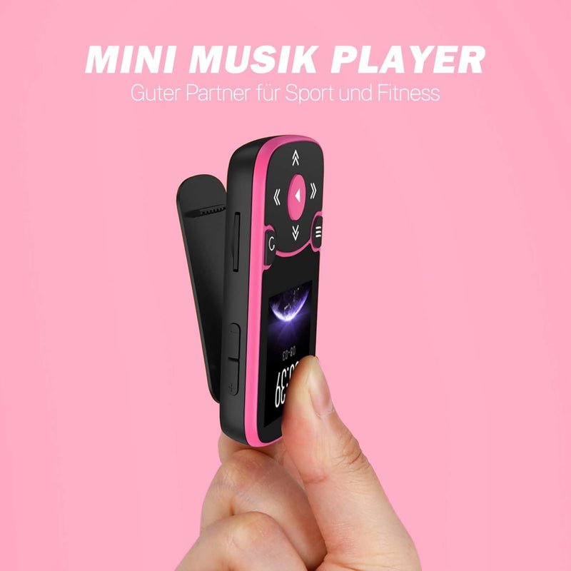 AGPTEK MP3 Player Bluetooth 5.3 Sport 64GB mit 1,5 Zoll TFT Farbbildschirm, Mini Musik Player mit Cl