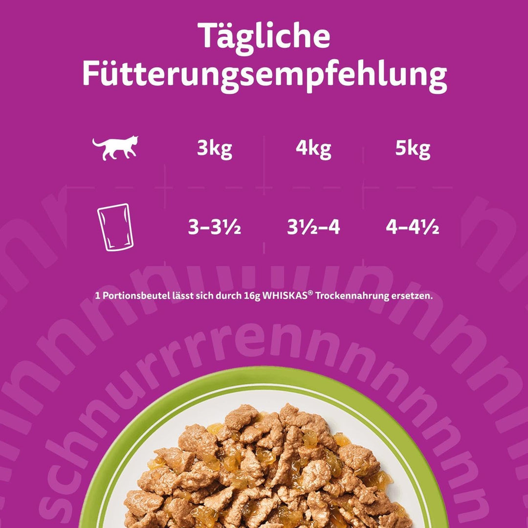 Whiskas Adult 1+ Katzennassfutter Gemischte Auswahl in Gelee, 84 Portionsbeutel, 84x85g (1 Grosspack