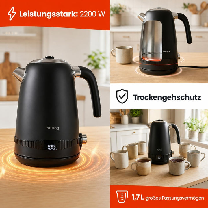 Wasserkocher Retro 1,7L 2200W mit Temperaturregelung, LCD-Display, 7 Temperaturstufen 40-100°C, Cool
