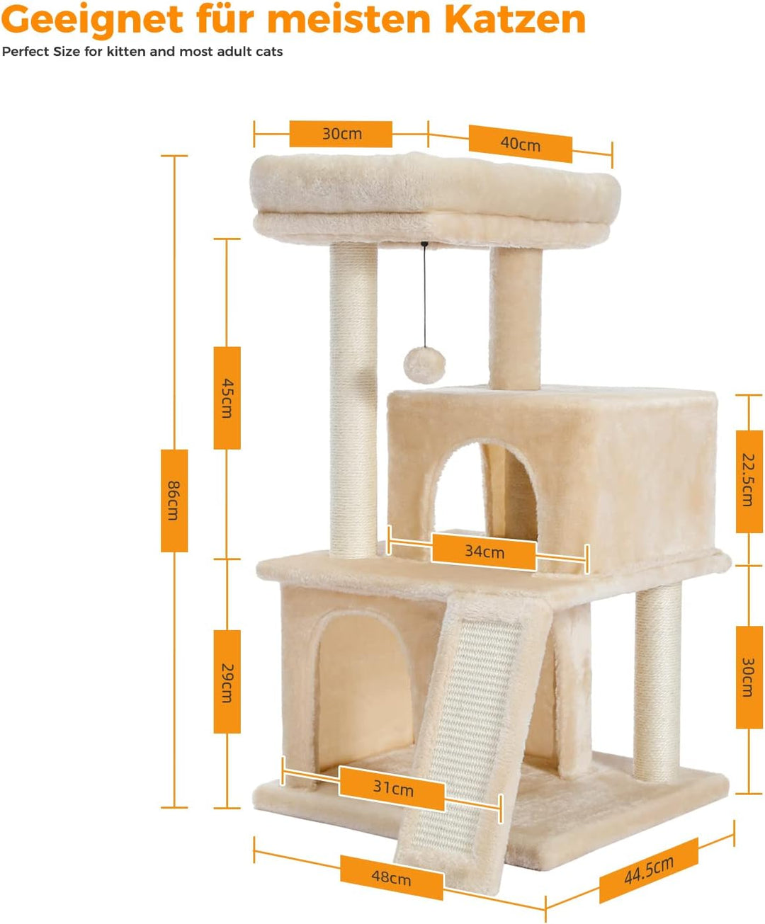 PETEPELA Katzenbaum Kratzbaum Kratzbäume Katzenmöbel mit Sisal-Seil Plüsch Liege höhlen Spielhaus Sp