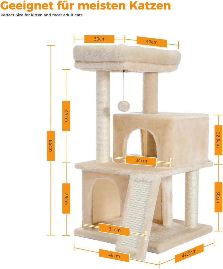 PETEPELA Katzenbaum Kratzbaum Kratzbäume Katzenmöbel mit Sisal-Seil Plüsch Liege höhlen Spielhaus Sp
