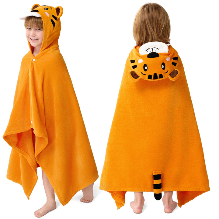 Joiedomi Tiger-Badeponcho Kinder Kapuzenhandtuch für Kinder–aus 100% Baumwolle –Badetuch für Kinder